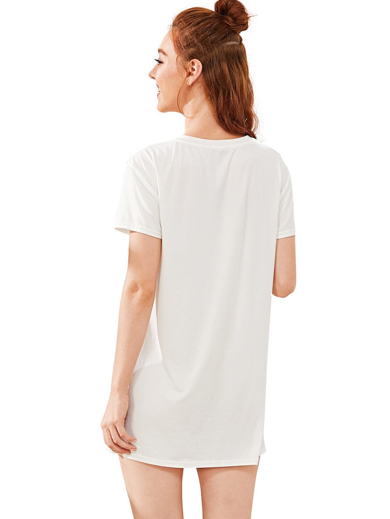 Floerns Women's Funny Lingerie Nightgown Cute Print Tshirt Sleepdress White XL - Image 2